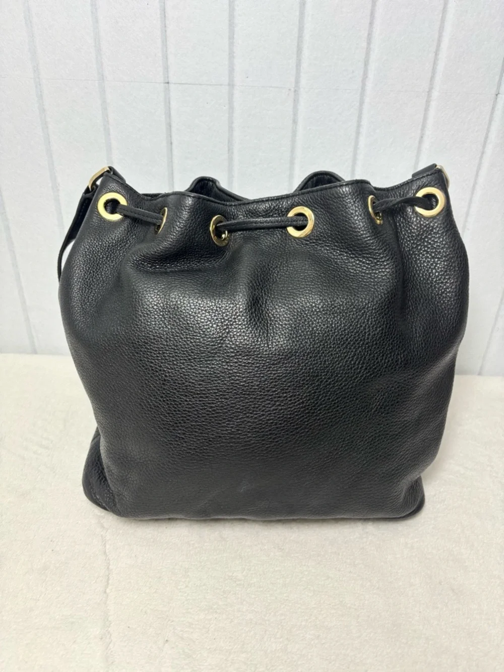 Michael Kors  Black‎ Pebbled Leather Drawstring Hobo with Gold Hardware